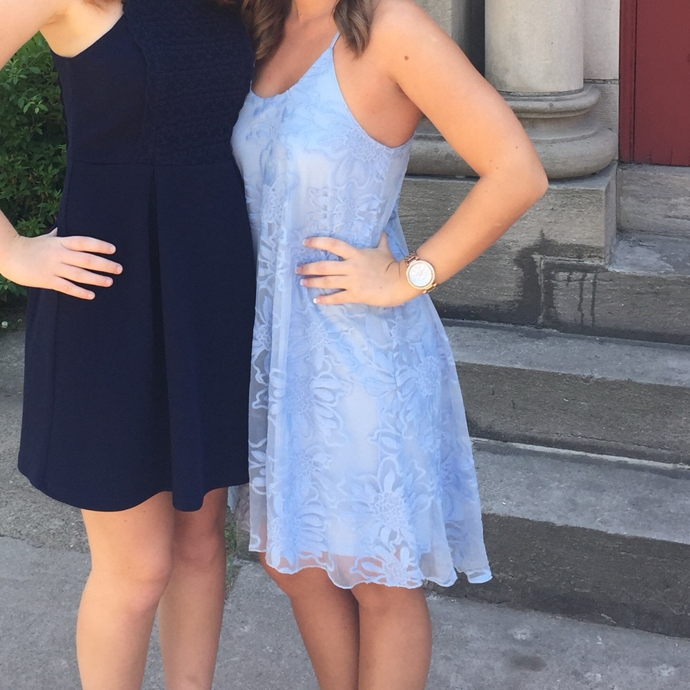 Francesca's Collections Light Blue Floral Mini Dress